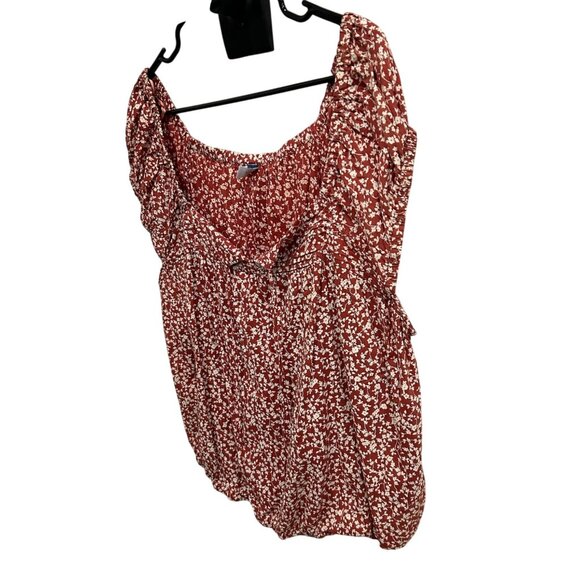 Old Navy NWT Womens Red Floral Print Top Off Shoulder Bubble Design Sz 3X - Picture 3 of 9
